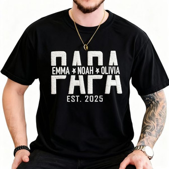 Custom Papa Grandpa Dad Embroidered Unisex T-shirt with Kids Names - Thegiftio