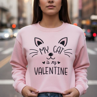 Feline Valentine Love - A Purr-fect Embroidered Sweatshirt Gift Idea - Thegiftio