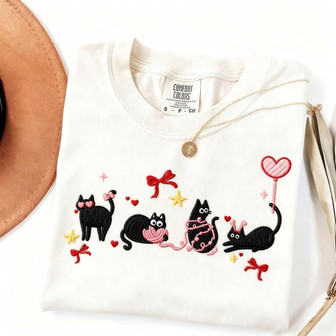 A Meow-gical Valentine - Funny Cat Embroidered Comfort Colors T-shirt - Thegiftio
