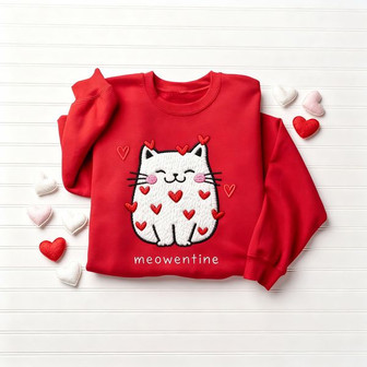 Sweet Feline Love Embroidered Sweatshirt Gift for Valentine's Day - Thegiftio