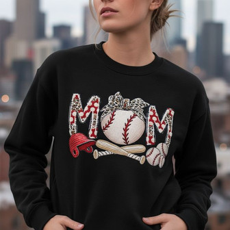 Vintage Leopard Baseball Mom Embroidered Sweatshirt Gift - Thegiftio