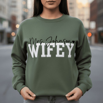 Customized Wifey Embroidered Sweatshirt Gift for Her Anniversary - Thegiftio
