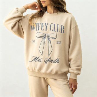 Personalized Wifey Comfort Colors Embroidered Sweatshirt Gift - Thegiftio