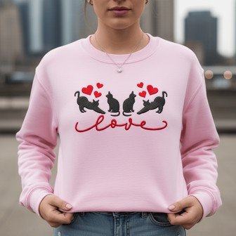 Adorable Feline Design Embroidered Sweatshirt Gift for Cat Lovers - Thegiftio UK
