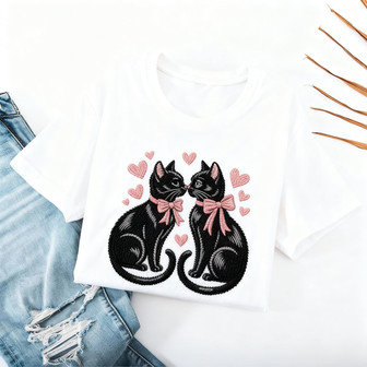 Affectionate Felines - Embroidered T-shirt for Valentine's Day - Thegiftio UK