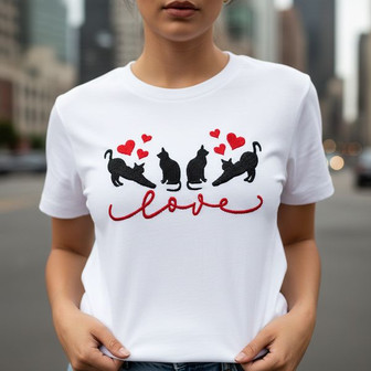 Charming Feline Embroidered Unisex T-shirt for Cat Lovers - Thegiftio UK