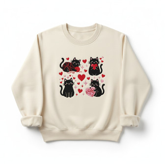 Cozy Cat Love Embroidered Valentine's Day Sweatshirt Gift - Thegiftio