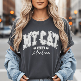 Cozy Cat Lover Embroidered Comfort Colors T-shirt Gift for Her - Thegiftio