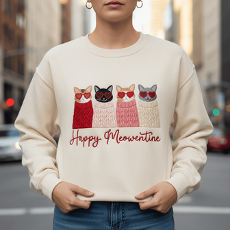 Cute Cat Lover Valentine's Day Embroidered Sweatshirt Gift - Thegiftio
