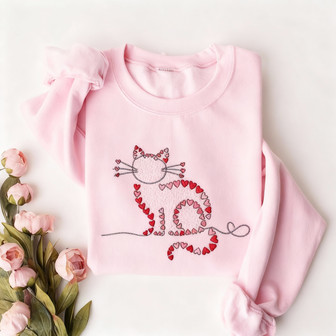 Embroidered Sweetheart Cat Heart Valentine Sweatshirt Gift - Thegiftio UK