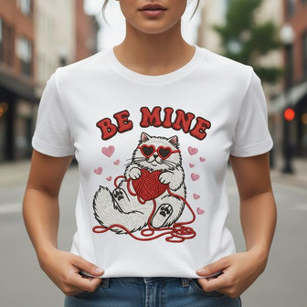 Embroidered Unisex T-shirt - Romantic Cat "Be Mine" Valentine - Thegiftio UK