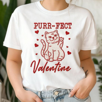 Feline Love - Cute Cat Mom Valentine's Embroidered Unisex T-shirt - Thegiftio
