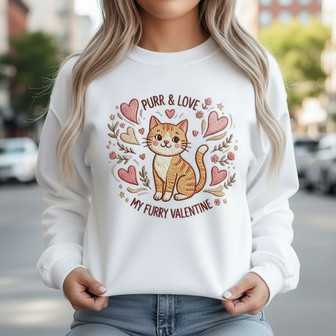 Feline Love Day Embroidered Sweatshirt - Purrfect Valentine Gift - Thegiftio
