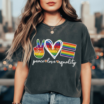 LGBT Pride Peace Love Equality Embroidered Comfort Colors T-shirt - Thegiftio UK