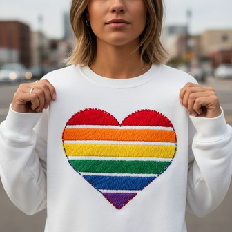 Proud Couple Love Rainbow Heart Embroidered Sweatshirt Gift - Thegiftio