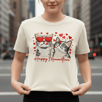 Purrfect Happy Meowentines Embroidered Comfort Colors T-shirt - Thegiftio UK