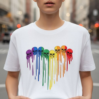 Rainbow Skull Art - Embroidered T-shirt for Edgy Pride Style - Thegiftio