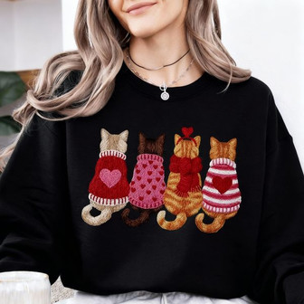 Romantic Feline Charm - Embroidered Sweatshirt for Cat Lovers - Thegiftio UK