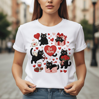 Sweet Feline Heart - Embroidered Unisex T-shirt for Valentine - Thegiftio UK