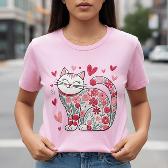Sweet Feline Valentine's Gift Embroidered Comfort Colors T-shirt - Thegiftio UK