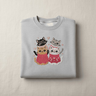 Sweetheart Cats Embroidered Sweatshirt Valentine's Day Gift - Thegiftio UK