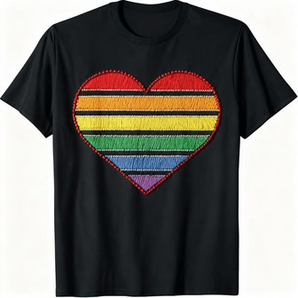 Vibrant Pride Heart Love Embroidered Unisex T-shirt for Couples - Thegiftio UK