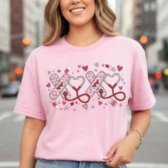 Caring Pink Valentine Gift - Nurse Love Embroidered Unisex T-shirt - Thegiftio