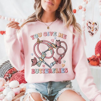 Fluttering Hearts Valentine Embroidered Sweatshirt Gift - Thegiftio UK