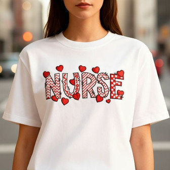 Caring Hearts Nurse Valentine Gift - Embroidered Unisex T-shirt - Thegiftio
