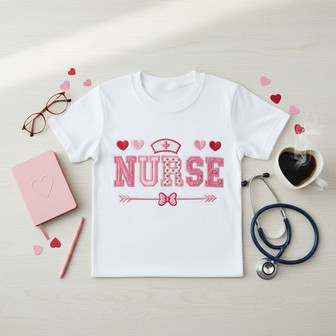 Loving Nurse Heart Valentine Embroidered Unisex T-shirt Gift - Thegiftio UK