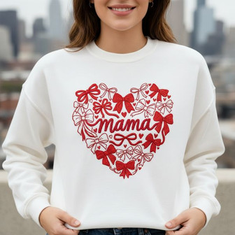 Charming Coquette Bow Heart Embroidered Sweatshirt for Valentine - Thegiftio UK