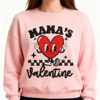 Mama's Loving Heart Smile Embroidered Sweatshirt for Valentine - Thegiftio