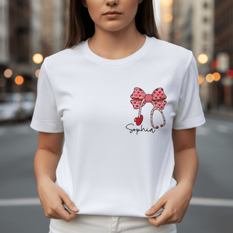 Stethoscope Bow - Custom Nurse Embroidered Comfort Colors T-shirt - Thegiftio