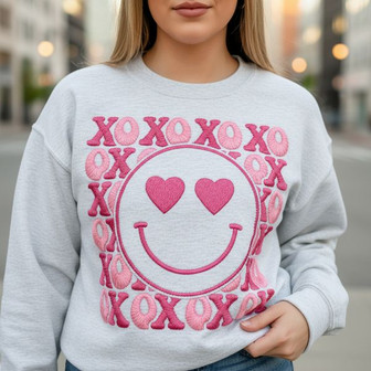 Brighten Your Day - Embroidered Smiley Face XOXO Sweatshirt - Thegiftio