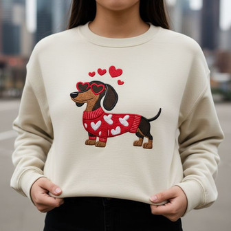 A Dachshund Love Story - Embroidered Valentine Sweatshirt - Thegiftio