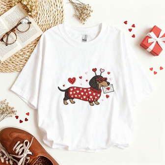 Sweet Dachshund Valentine's Embroidered Unisex T-shirt Gift - Thegiftio