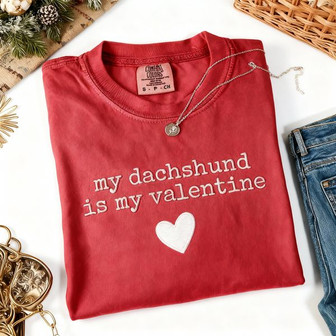 Valentine's Dachshund Love Embroidered Comfort Colors T-shirt - Thegiftio