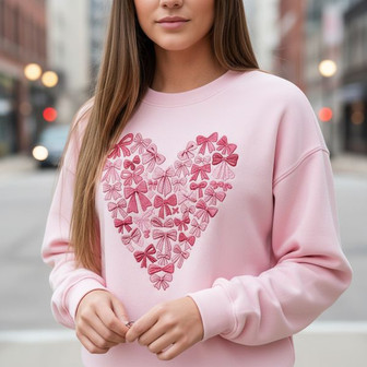 Aesthetic Valentine - Coquette Bow Embroidered Sweatshirt Charm - Thegiftio
