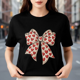 Bow-Tie Heart Coquette Valentine's embroidered Unisex T-shirt - Thegiftio UK