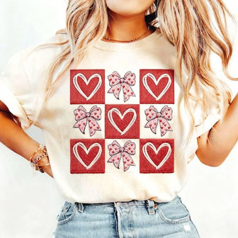 Checkered Love Embroidered Comfort Colors Retro Valentine Tee - Thegiftio UK