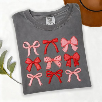 Coquette Dream Bow Embroidery - Valentine Comfort Colors Tee - Thegiftio UK