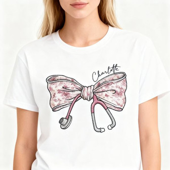 Elegant Toile Bow - Custom Nurse embroidered Unisex T-shirt - Thegiftio UK