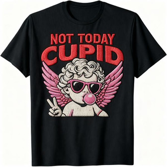 Embroidered Unisex Tee - Funny "Not Today Cupid" Anti-Valentine - Thegiftio UK