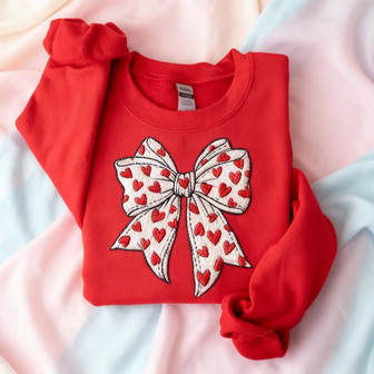 Embroidered Heart Bow Sweatshirt - Coquette Valentine Style - Thegiftio UK