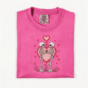 Forever Yours Skeleton Embroidered Comfort Colors T-shirt - Thegiftio