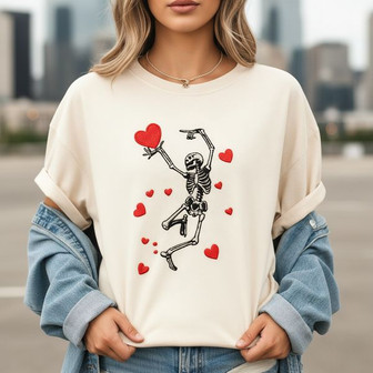 Gothic Heart Skeleton Embroidered Comfort Colors Valentine Tee - Thegiftio
