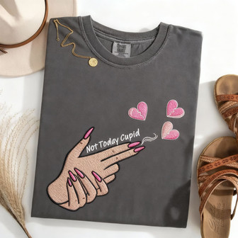 Sarcastic Cupid-Blocker Anti-Valentine Embroidered Comfort Colors Tee - Thegiftio UK