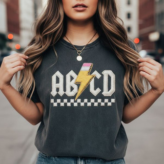 Embroidered Retro ABCD Comfort Colors Tee - Teacher School Gift - Thegiftio UK