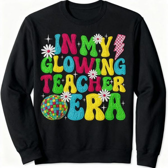 Embroidered Sweatshirt for a Teacher's Glowing Retro Groovy Era - Thegiftio