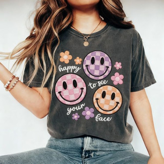 Embroidered Teacher Comfort Colors - Happy Face School Day Tee - Thegiftio UK